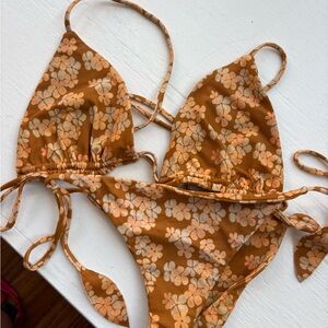 Benoa Swim Brown Floral Tie-Side Triangle Bikini